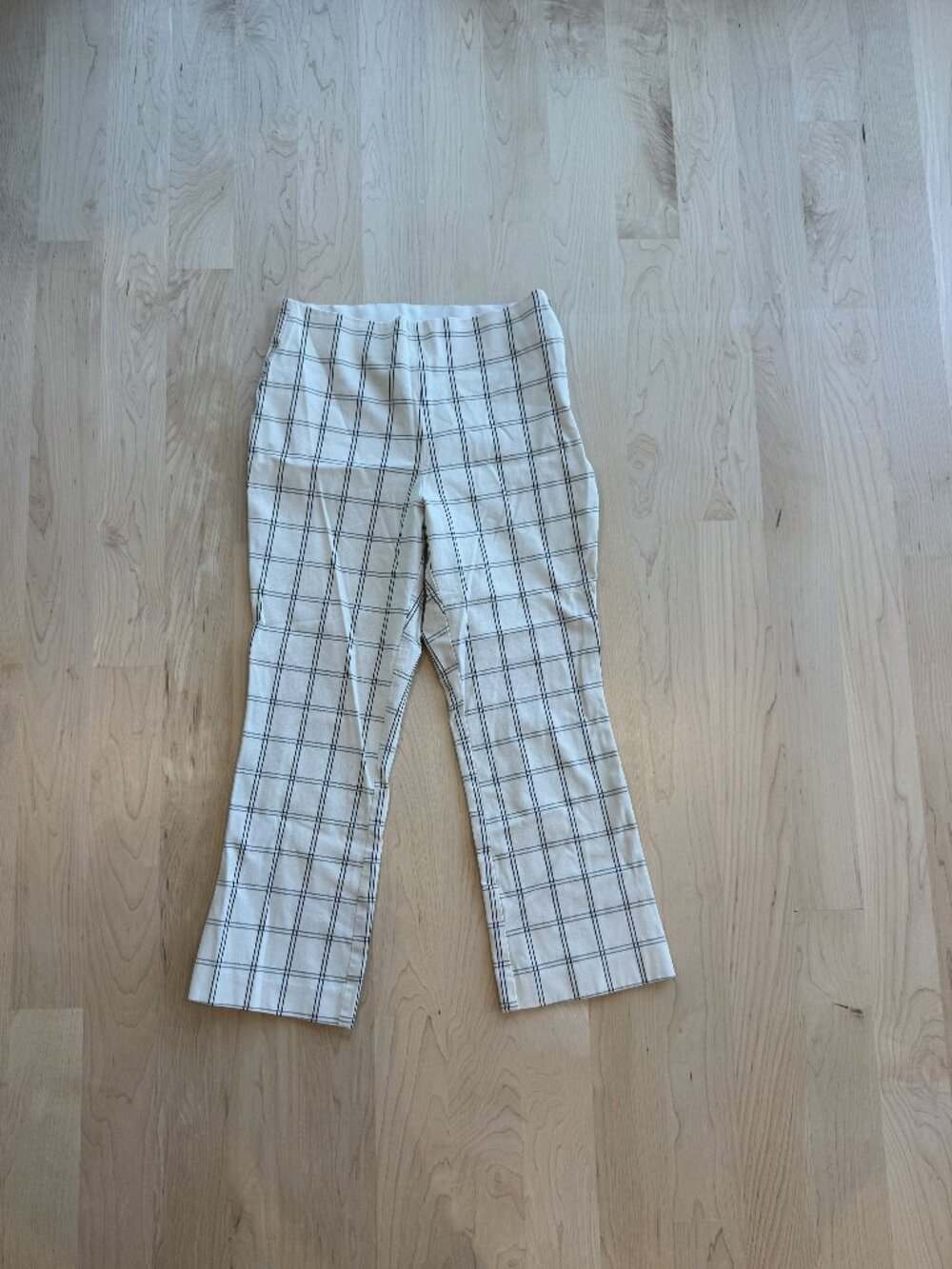 A New Day White Black Windowpane Check Flare Crop Pants Pull On